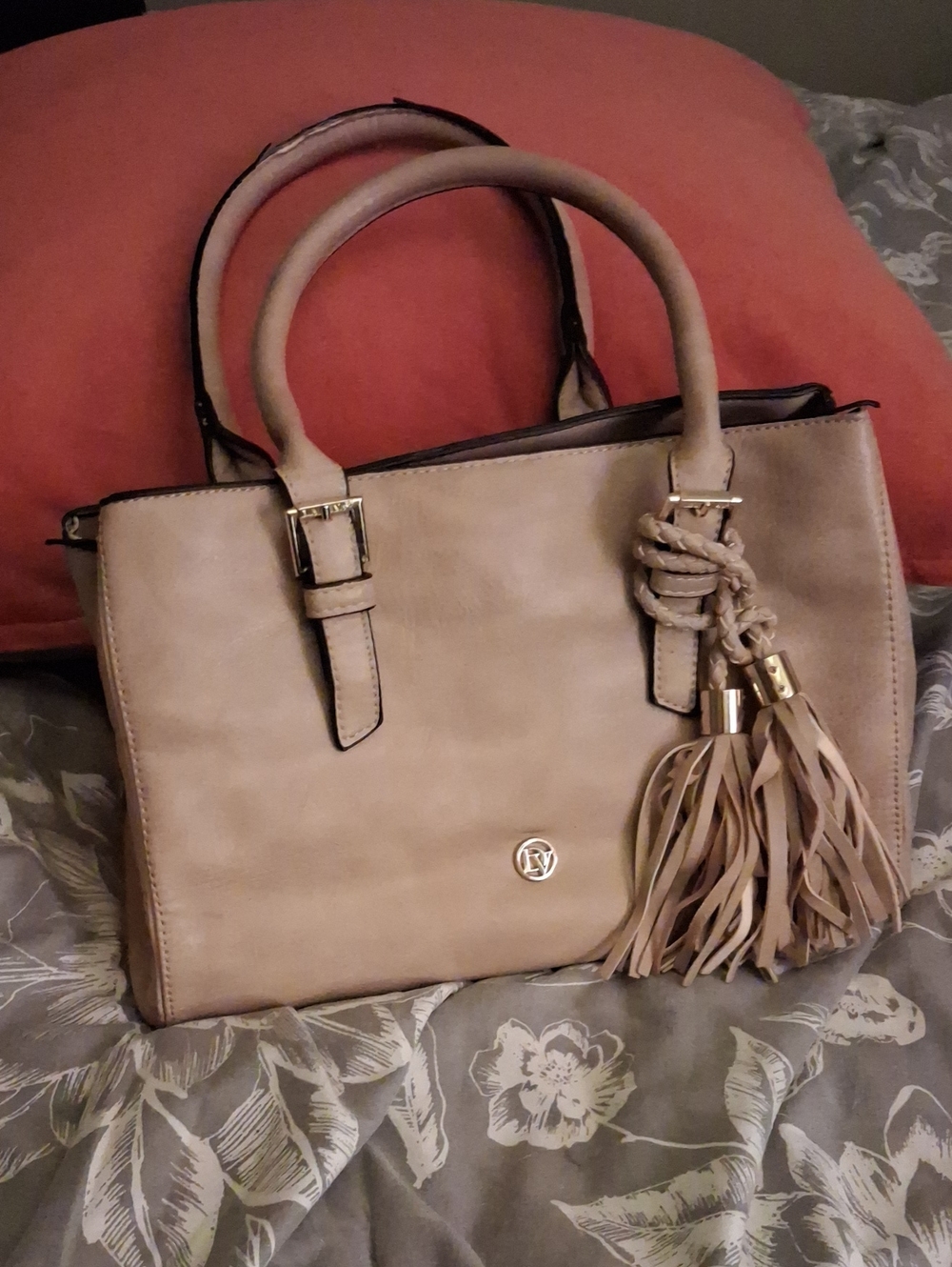 Neutral Tassel Shoulder Satchel in Beige By LA Diva